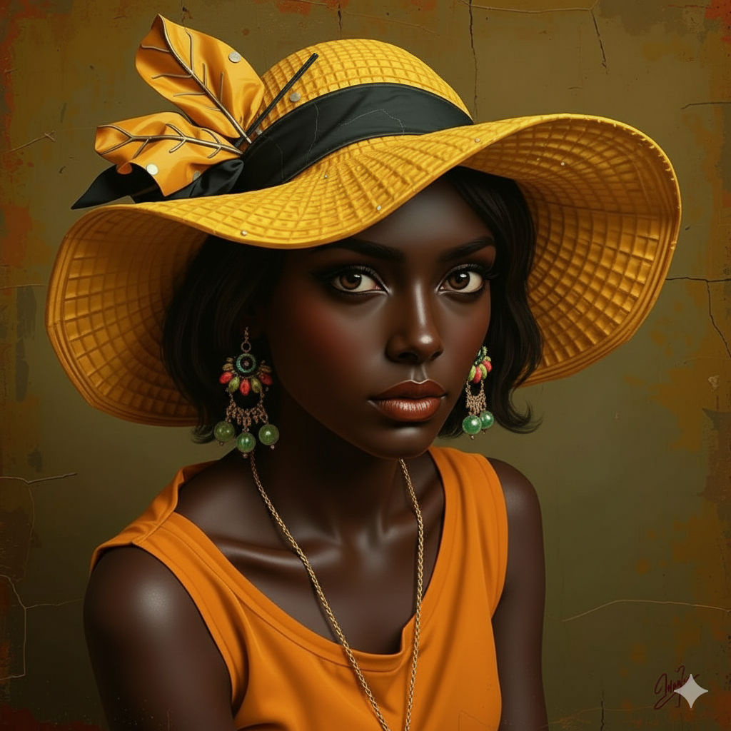 A vibrant, ultra-photorealistic, full-color 8K portrait in a 3:4 aspect ratio. The image features a striking Black African American woman wi...