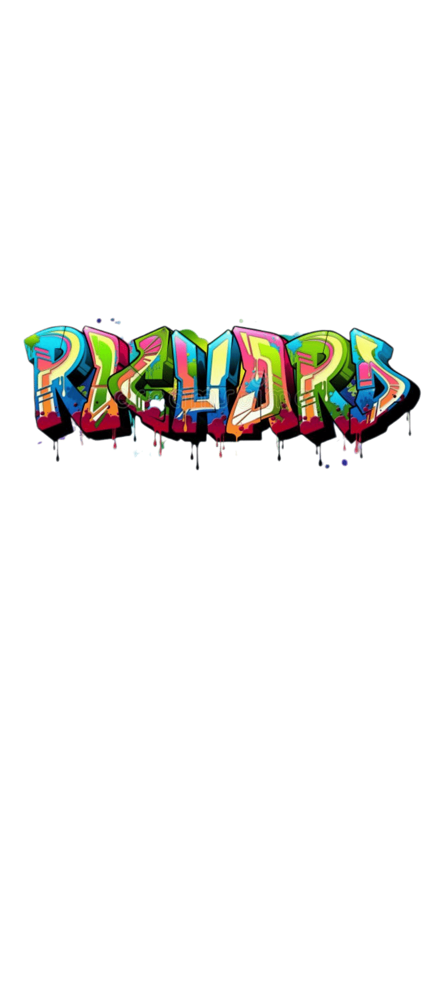 "Ultra-max 3D hyper-detailed graffiti typography of the name 'RICHARD', exploding with chaotic surrealism and swirling dreamlike motion, war...