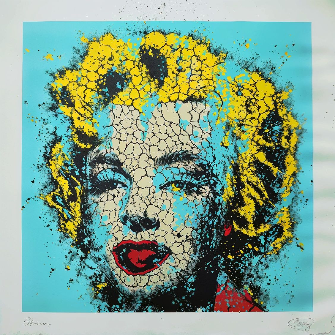 (Andy Warhol's Marilyn:1.3) (plainly Marilyn dressed up as Ronald McDonald vividly the face make up the clown nose and the yellow attire:1.3...