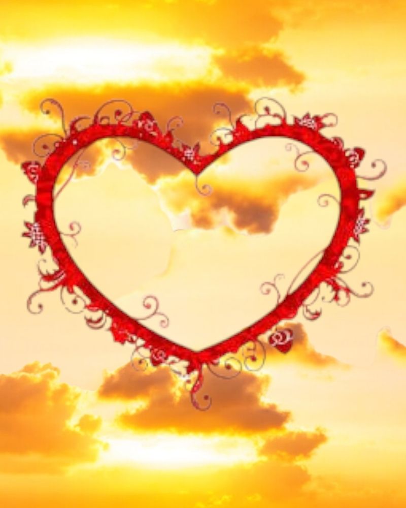 A bood beautiful fancy decorative antique hand carved gold heart-shaped frame made of roses in shades of PEACH AND SLATE BLUE with fluffy go...