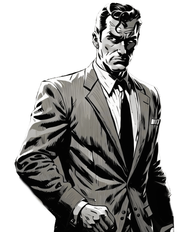 (((Dark Comic))), ((1950's Comic book style art)), (gritty noir), man+++, opening a hotel room door, close-up shot, inspired by Dave Stevens...