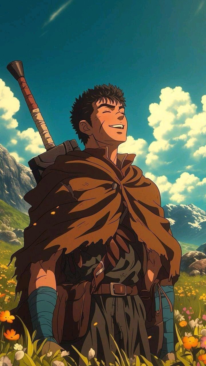 Guts segurando uma enorme espada grossa