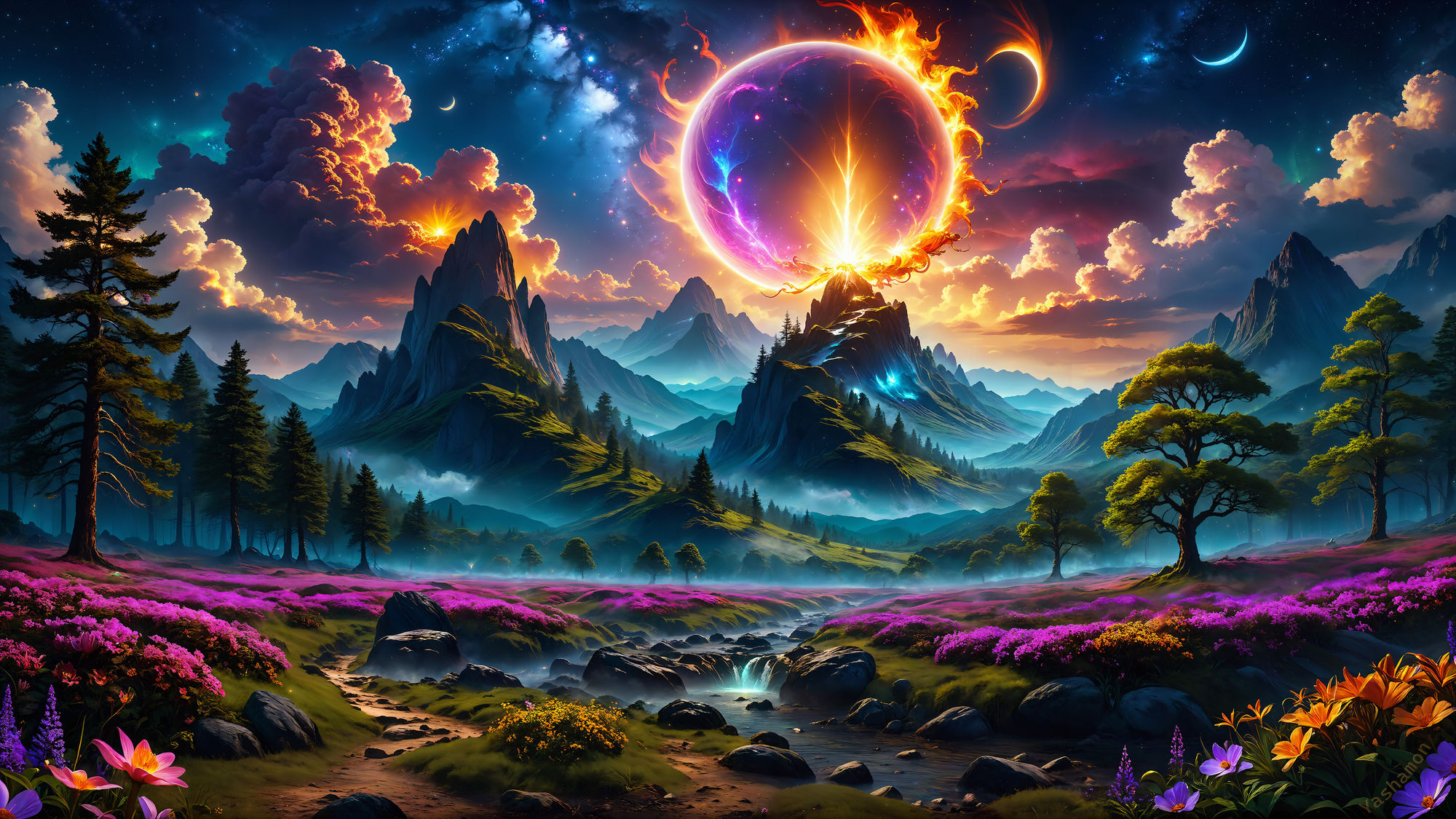 A nightfall with a tree cool with star