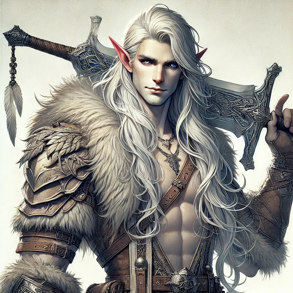 DND male Pallid elf barbarian, Pallid Elf, Elf, Barbarian, dungeons and dragons, DND, D&D, Elven Barbarian, male, buff, no background, not r...