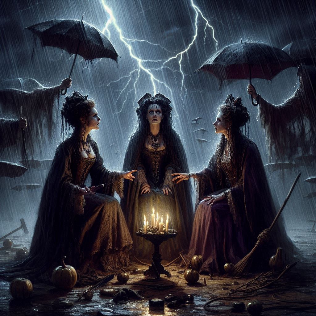 : ''WHEN SHALL WE THREE  MEET AGAIN? IN THUNDER, LIGHTNING, OR IN RAIN?'' SETTING UP THE PLAY IN THIS WAY FORESHADOWS THE UPSET IN ORDER THA...