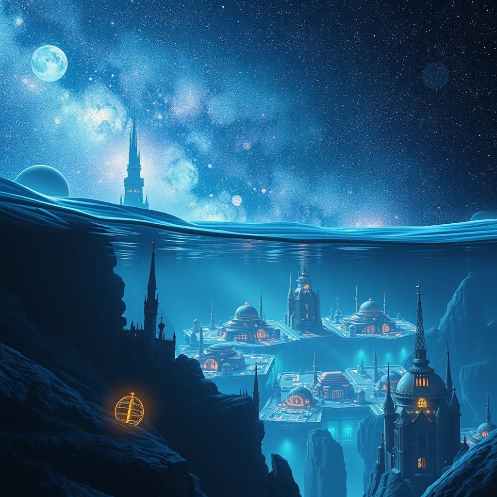 A multi-storey rickety old house on a tiny island in the middle of the ocean. WLOP