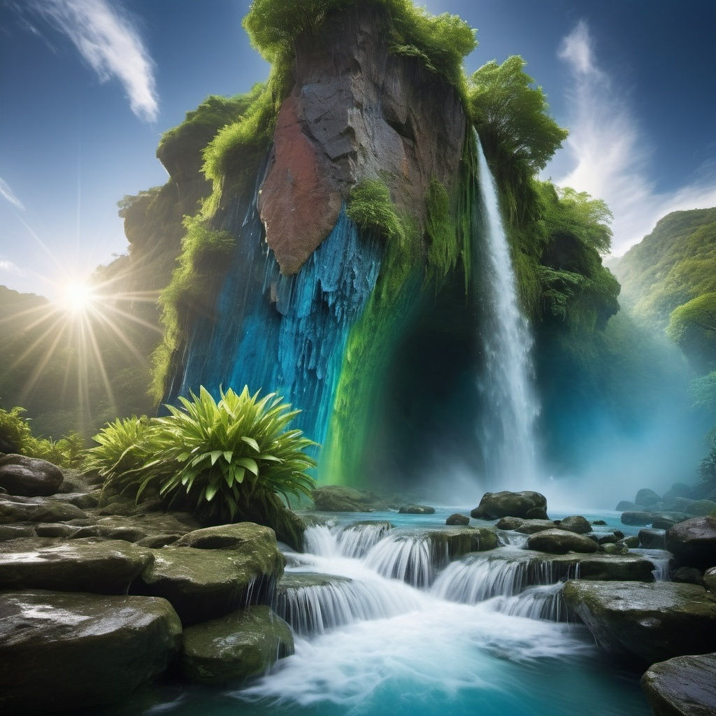 A multi-storey rickety old house on a tiny island in the middle of the ocean. Gustave Doré moonscape magnificent light dust iridescent flick...