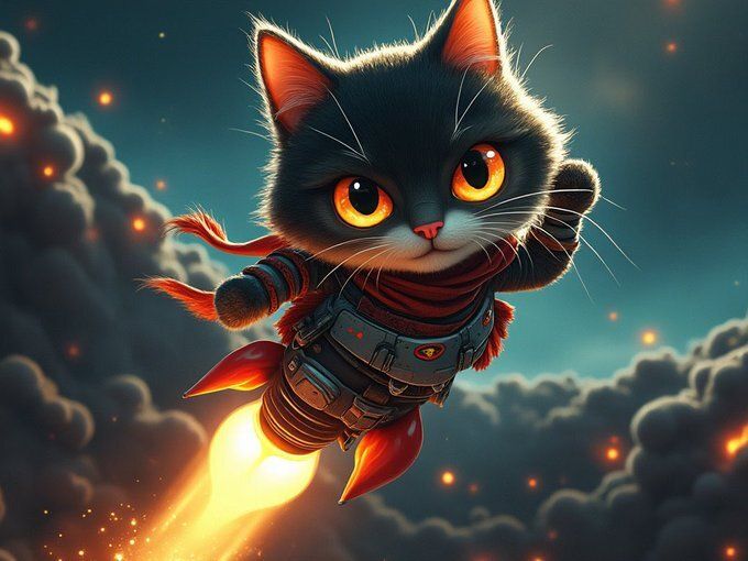 3D animated stylized cartoon, low-angle shot, hero puppy in flight, a fluffy full-white newborn poodle puppy equipped with a tiny futuristic...