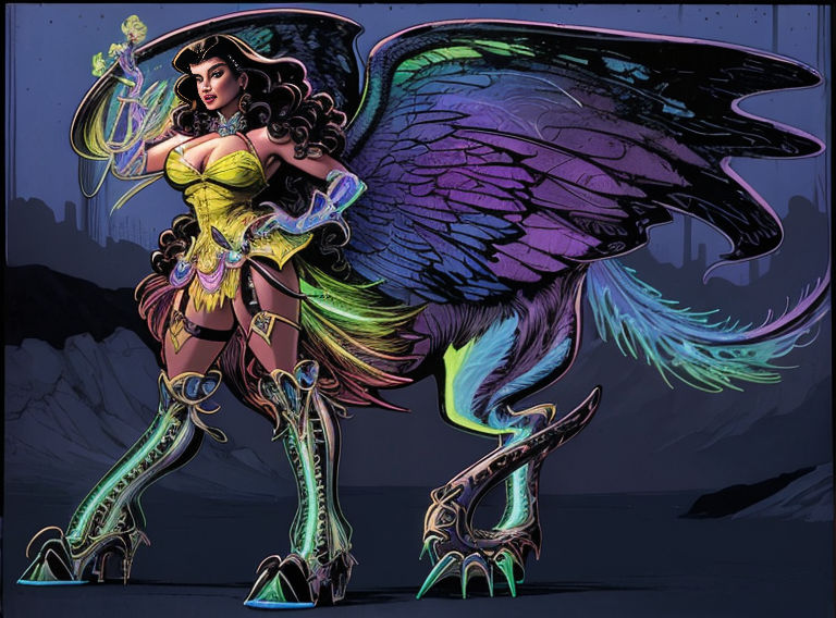 The image is a digital illustration of a fairy in a forest. The fairy is standing in front of a stone wall with a small hut on the left side...