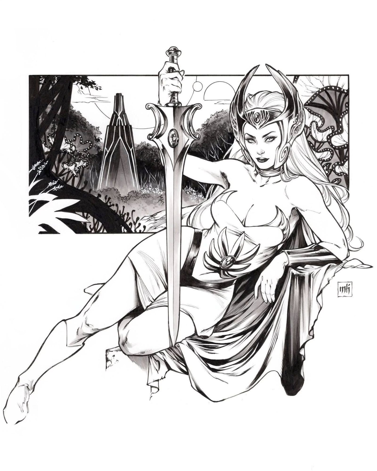 A vibrant Martian landscape under a reddish sky with two moons glowing faintly, featuring golden sands, rugged rock formations, and scattere...