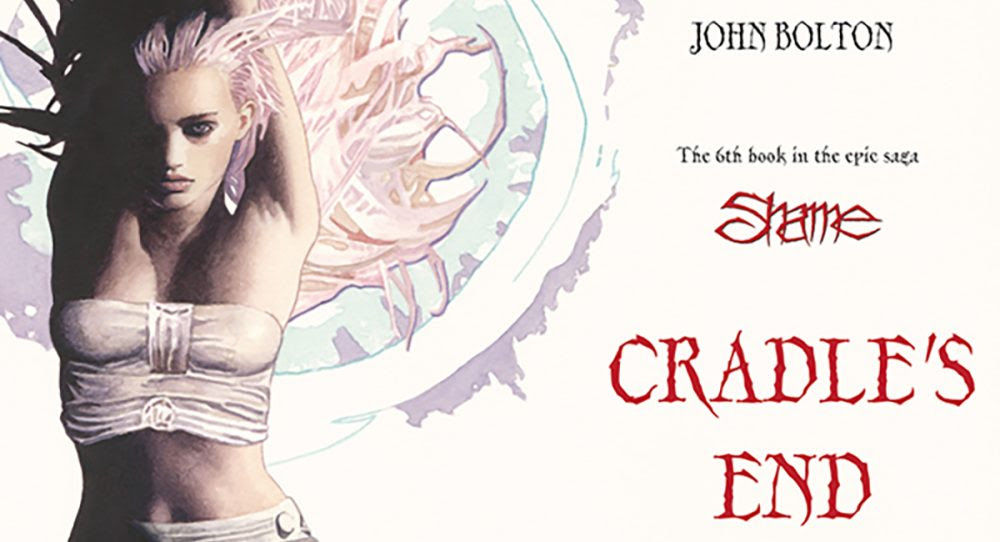 dark fantasy, medium shot, a woman with pearl-white skin, chrome hair and iridescent clothing, sinister film noir dark, muted colors with ac...