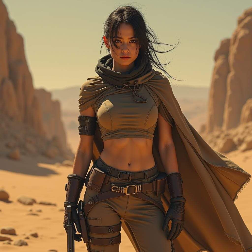 Lara croft in Dune in Mini bikini shpwing generous chest nature mode