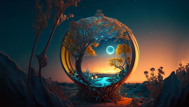 An old fortune teller is looking to crystal sphere 