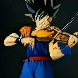 Goku plays a violin