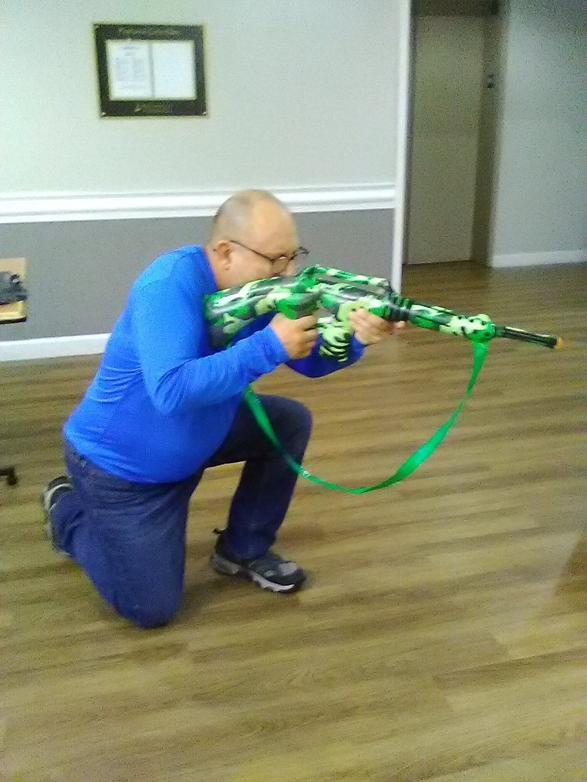 Blue uniformed US soldier firing at the enemy--- detailed matte painting, deep color, fantastical, intricate detail, splash screen, compleme...