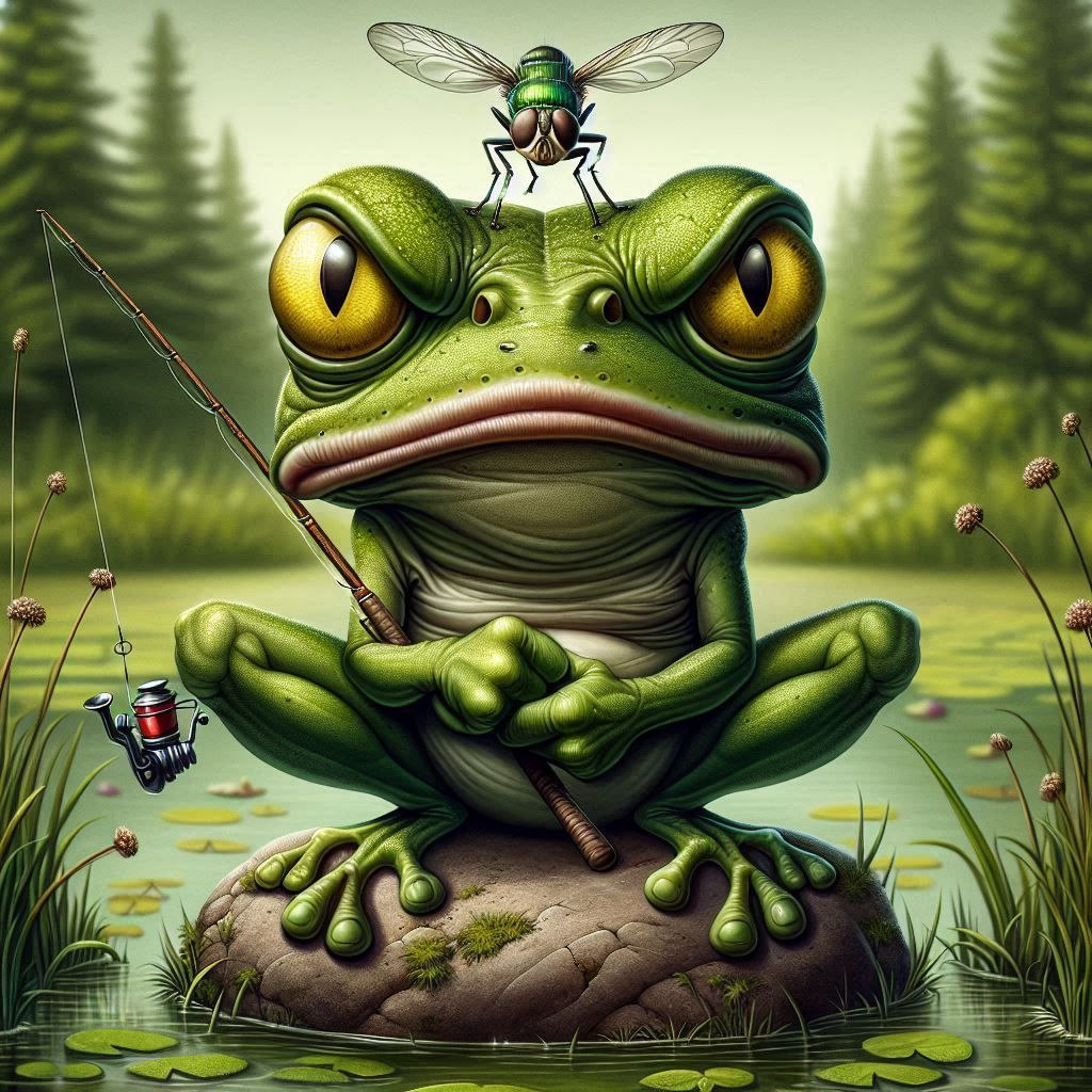 Dutch angle dynamic shot from above shoulder of the silent nature with the unpleasant frog making big breathes because o...