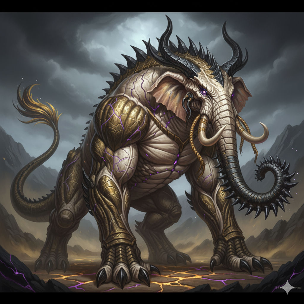 ​1. Subject & Core Structure
​A colossal, four-legged beast, massive in bulk and built like a living siege engine. The primary structure is ...