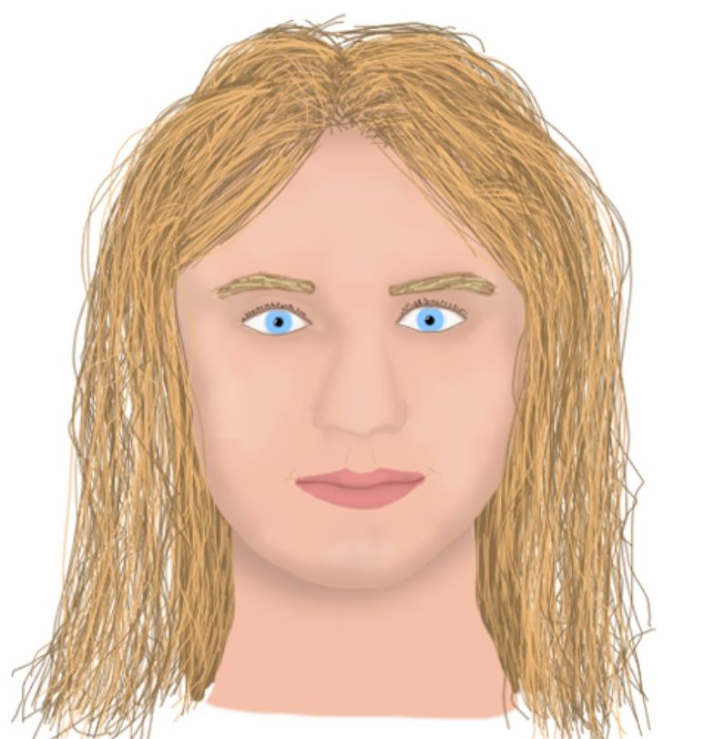 a man with long blond hair and blue eyes, age 25