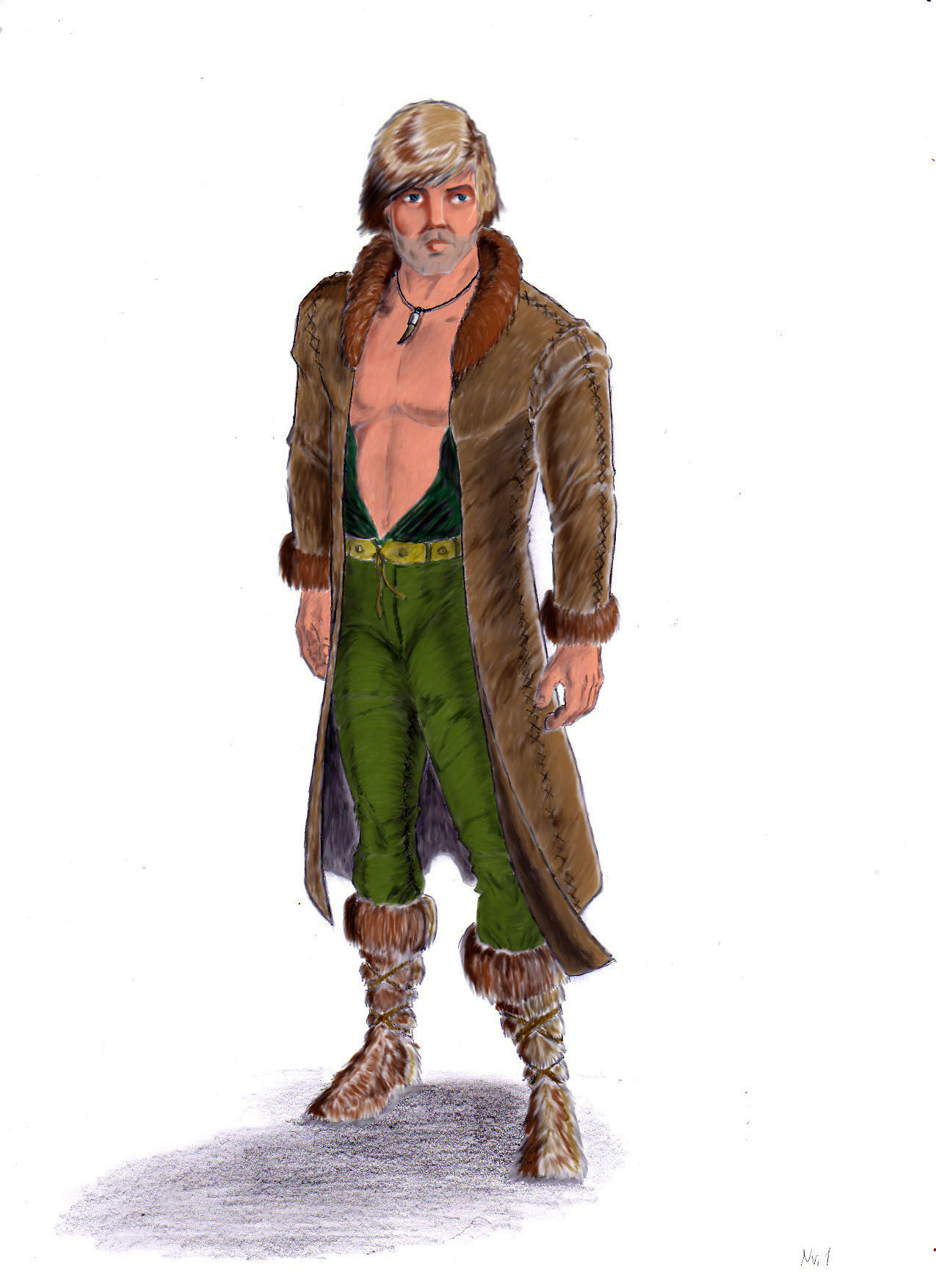 a man with long blond hair and blue eyes, age 25