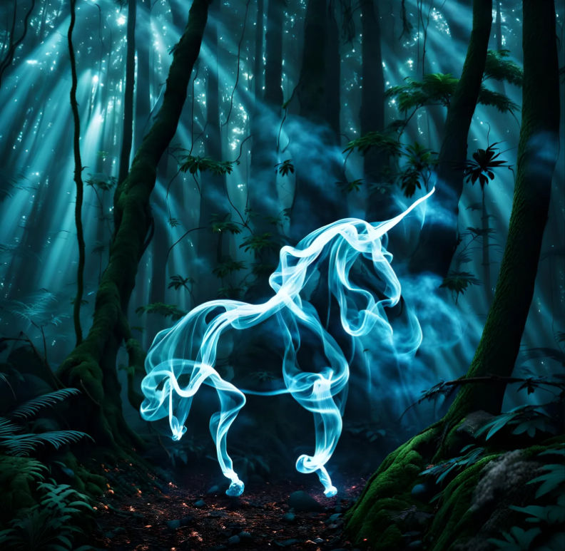 A lone traveler, cloaked and carrying a magical, intricately carved wooden lantern, walks a path through a dense, ancient forest at twilight...