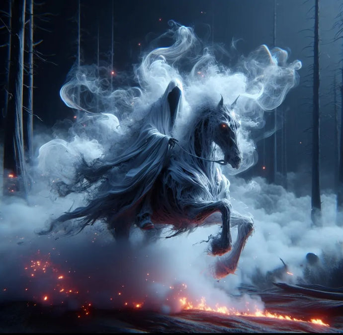 A spooky moonlit caffe with glowing figures and ghostly staff and back light This artwork harmoniously blends the delicate, expressive water...