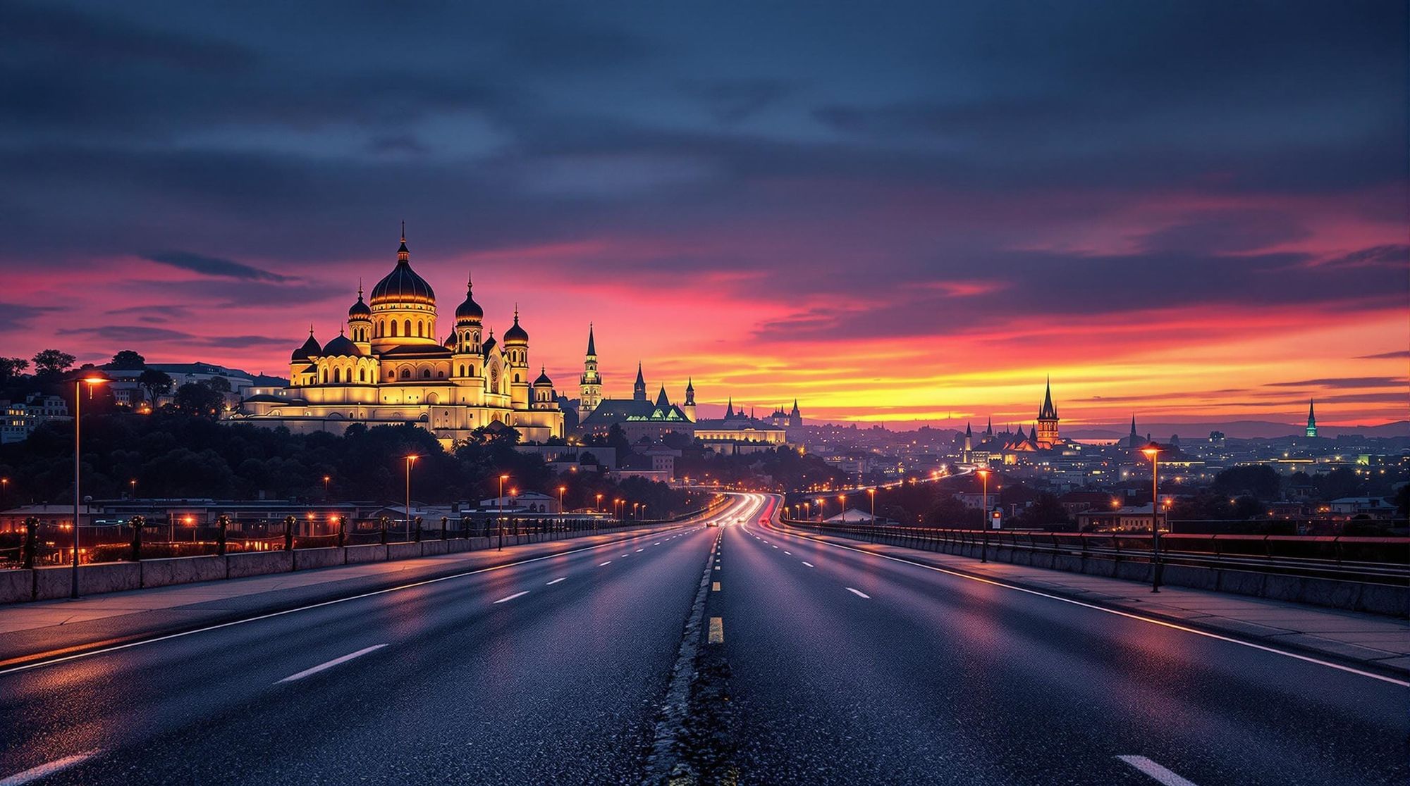 Super crisp close up vibrant super realistic real life Bulgarian Orthodox Cathedral Church and empty asphalt road, country map of Bulgaria i...