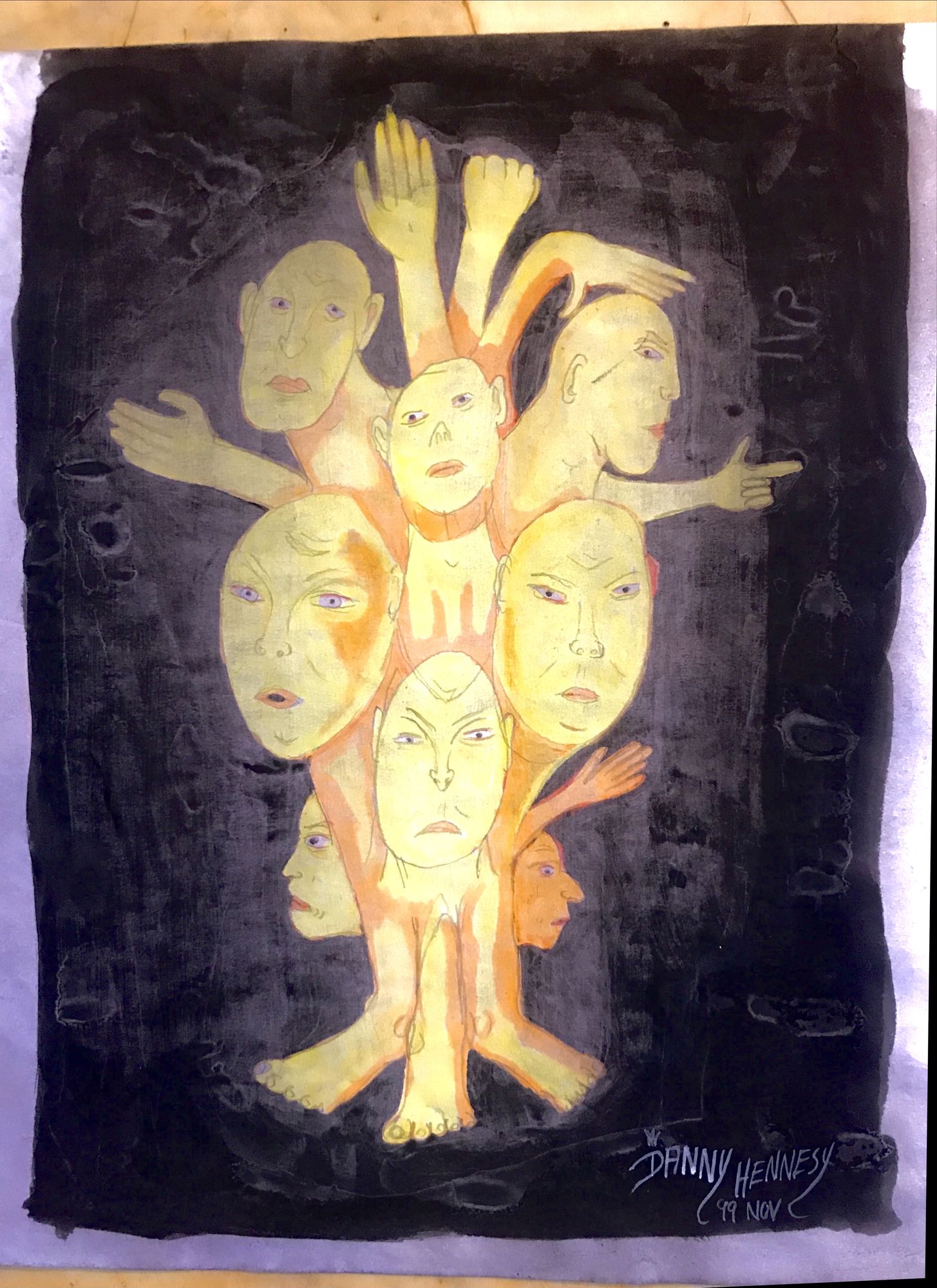 A composite creature of several humanoid creatures molded together by flesh in to one big mix of heads, bodies ans extremities. In the style...