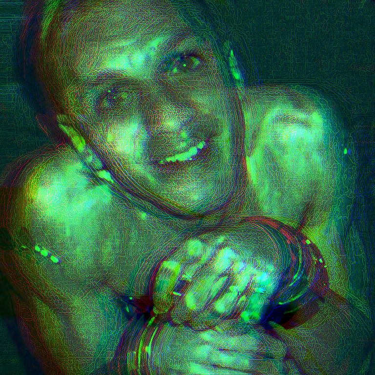 A young male androgyn punk squatting looking upwards with fear in his eyes. In the style of grainy video fotage. Glitches and intereferance...