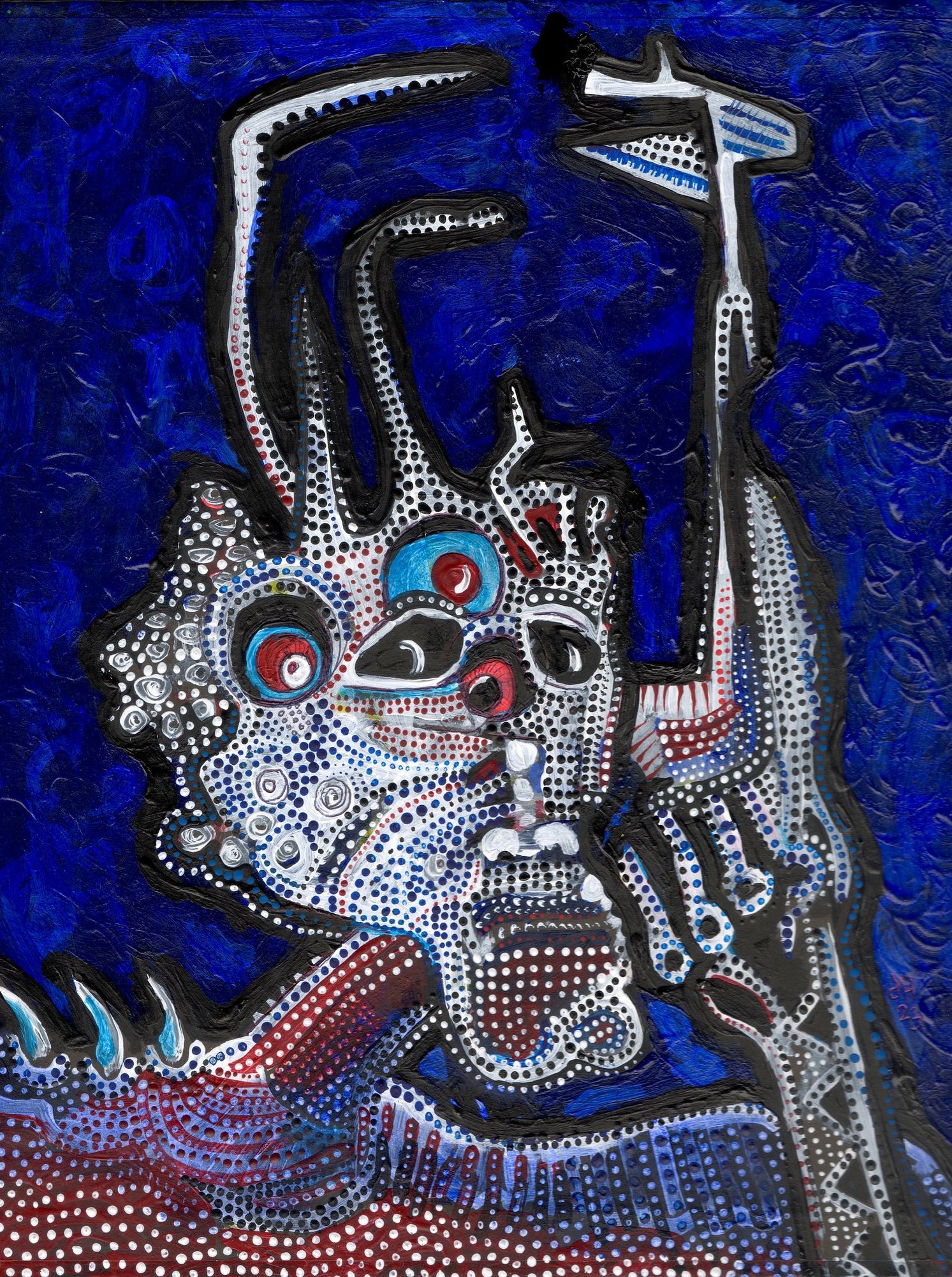 a asian mature adult woman dressed in red satin and black geisha hair her facial expression is that of inner strength and she looks certain...