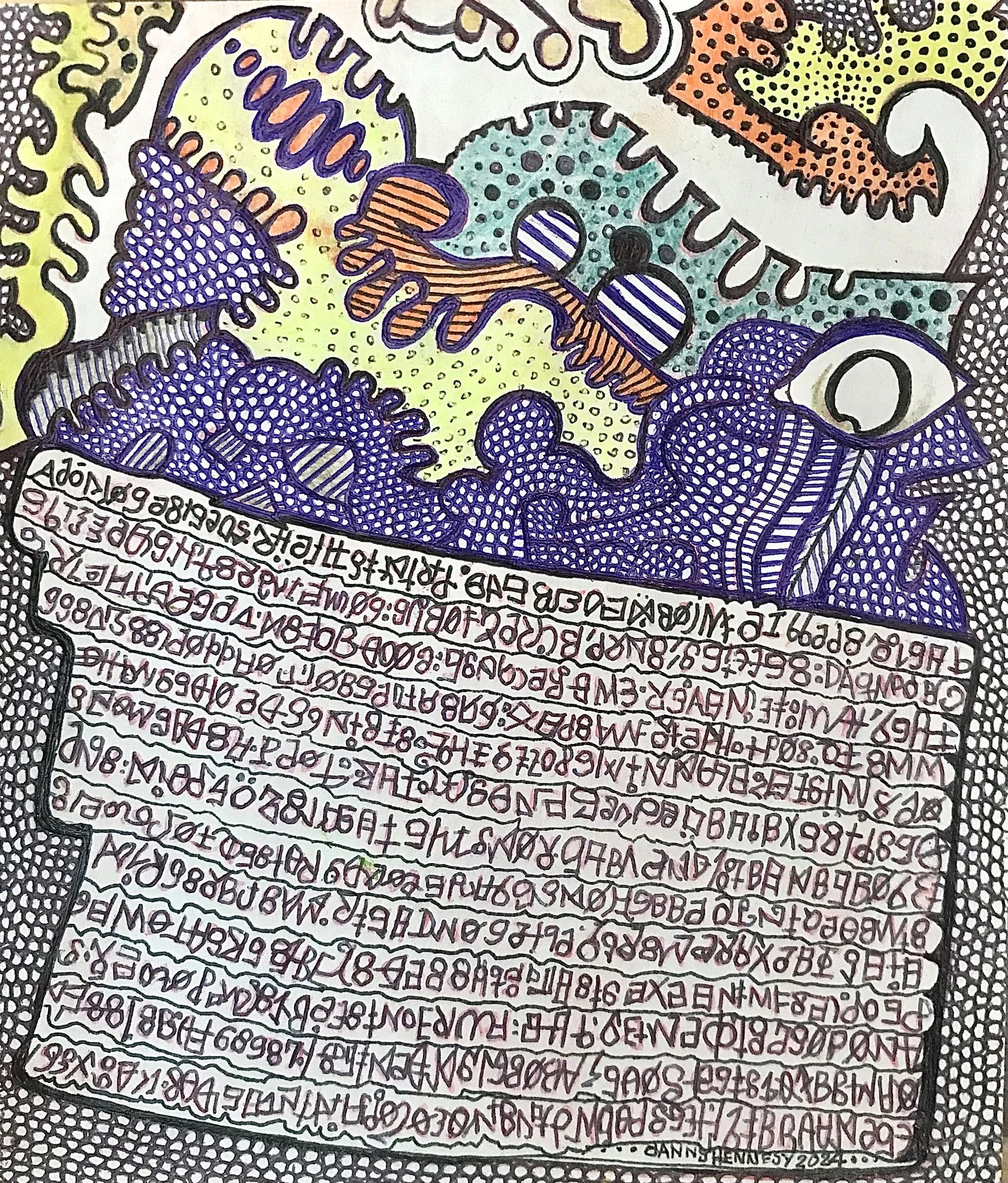 A strange scroll made of parchment brought by the wind from ancient times with a strange cipher by a psychedelic magic wisp background there...