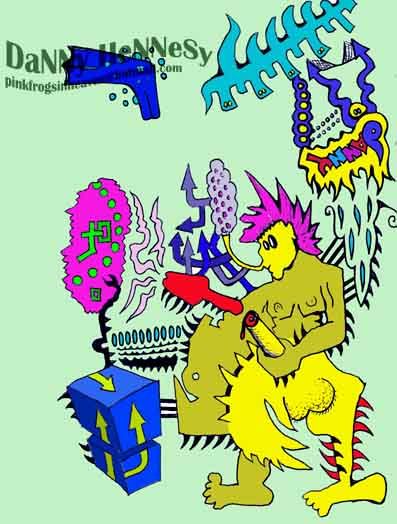 Reworked scribbles of surreal scribbles and figures photoshopped to reveal secret dreams and nightmares. In the style of 3d rendered vector...