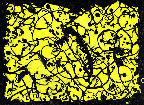 A two colored abstract artwork illustrating a spiders web when on the influence of caffeine in the styl of nonfigurative contemporary art