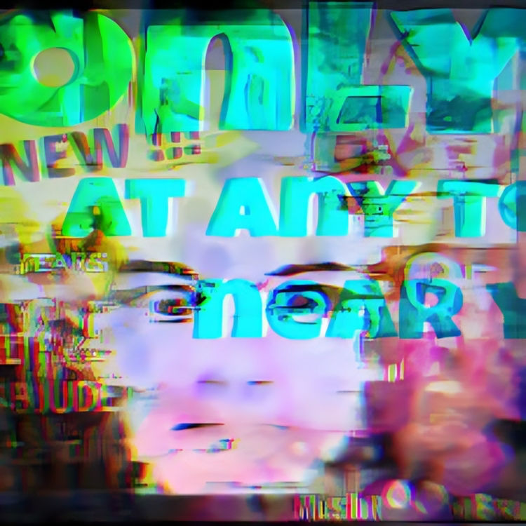 A tripple mohawk punk clown head with white lines of text above