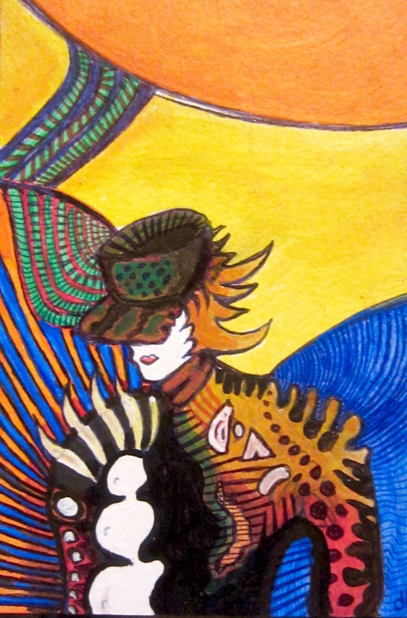 The upper body of a female sci-fi warrior in exo-armor and an officers cap in the style of a fashion designers blueprints