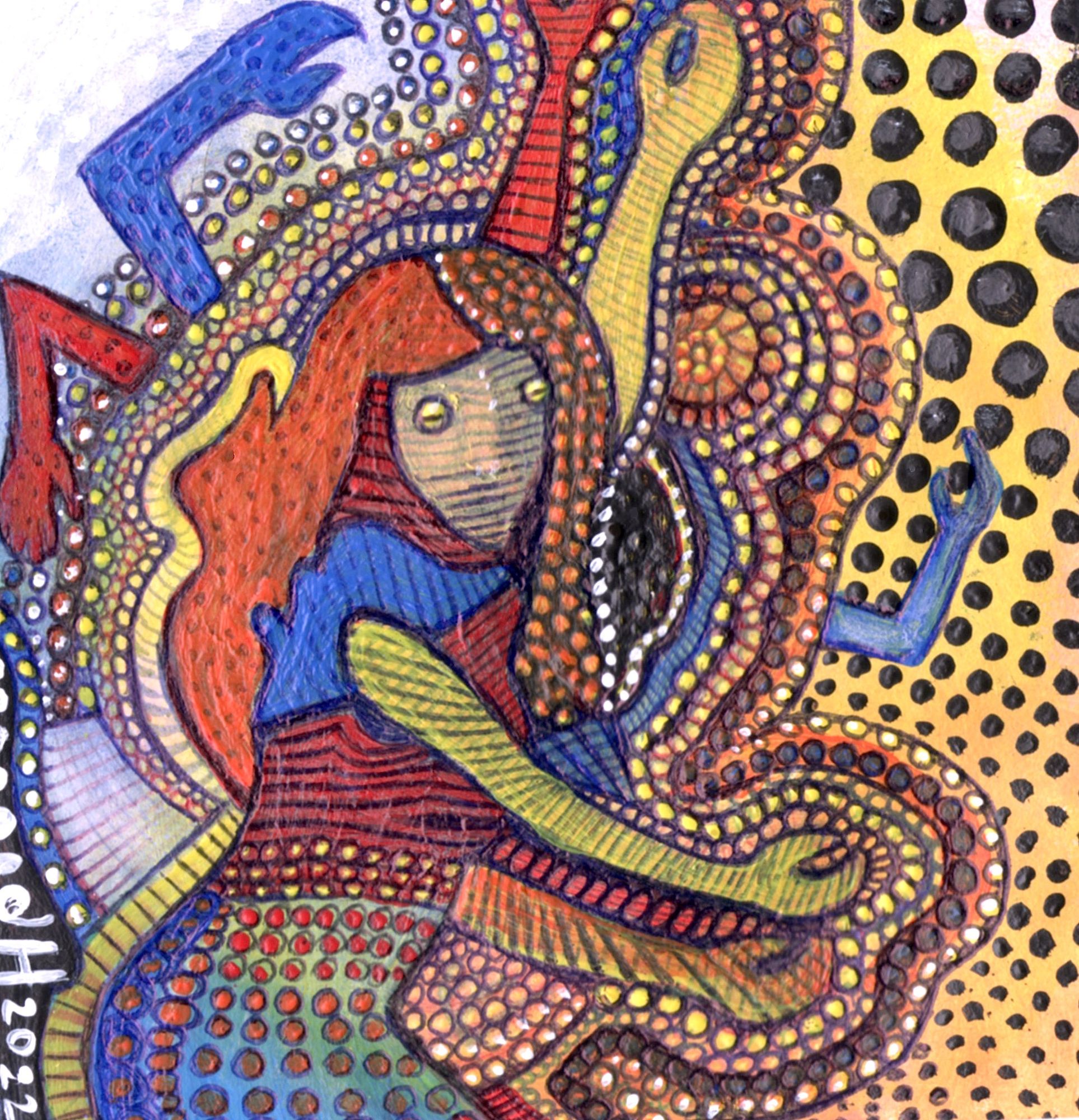 An alien belly-dancer turns to a holographic suit making a field of dazzling sparkle field of psychedelia which makes her look like a futuri...