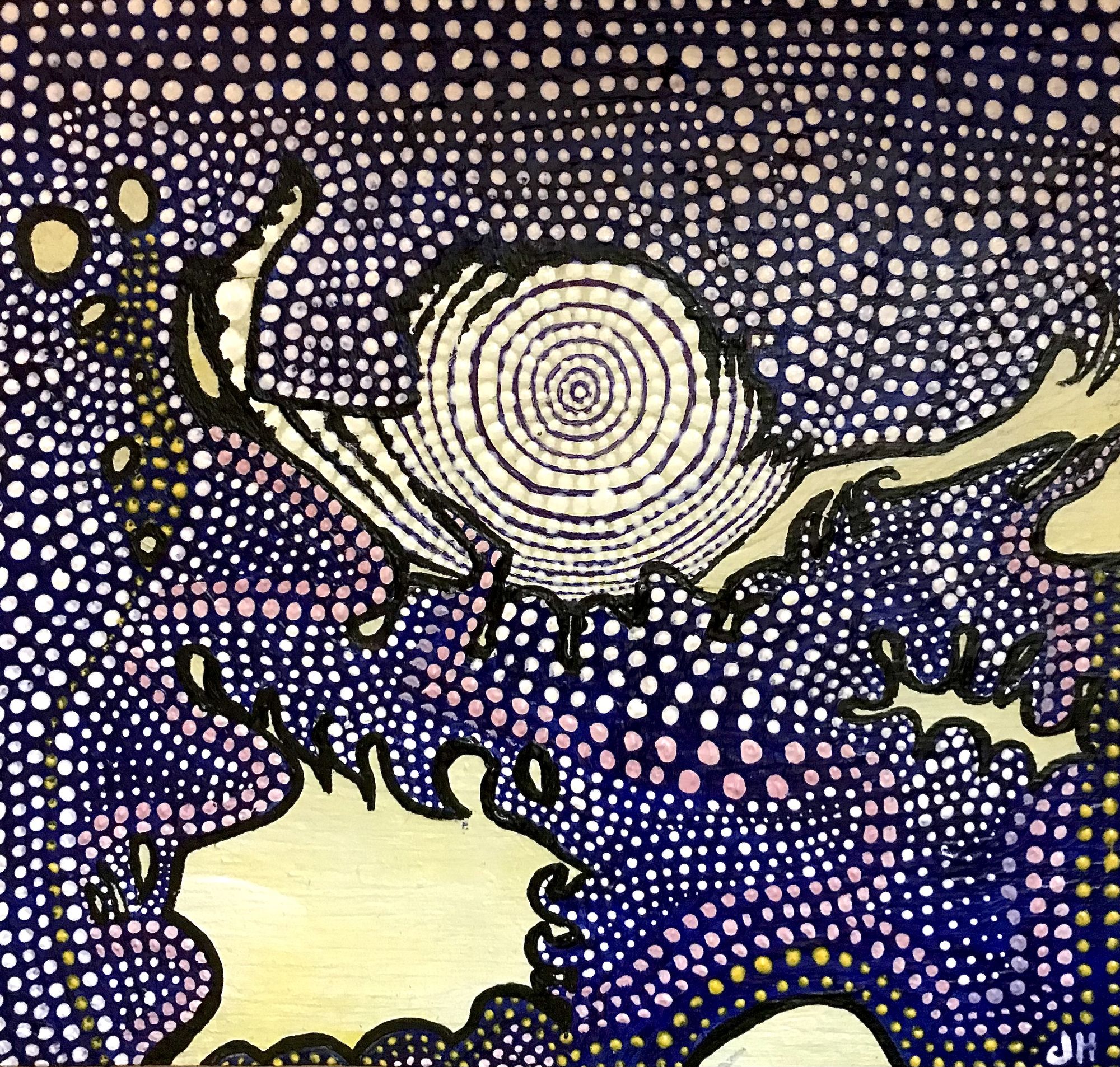 Most hypnotic psychedelic painting of neo-pointillism obsessed outsider dotted canvas forms a hypnotic haze of madness in detail and experim...