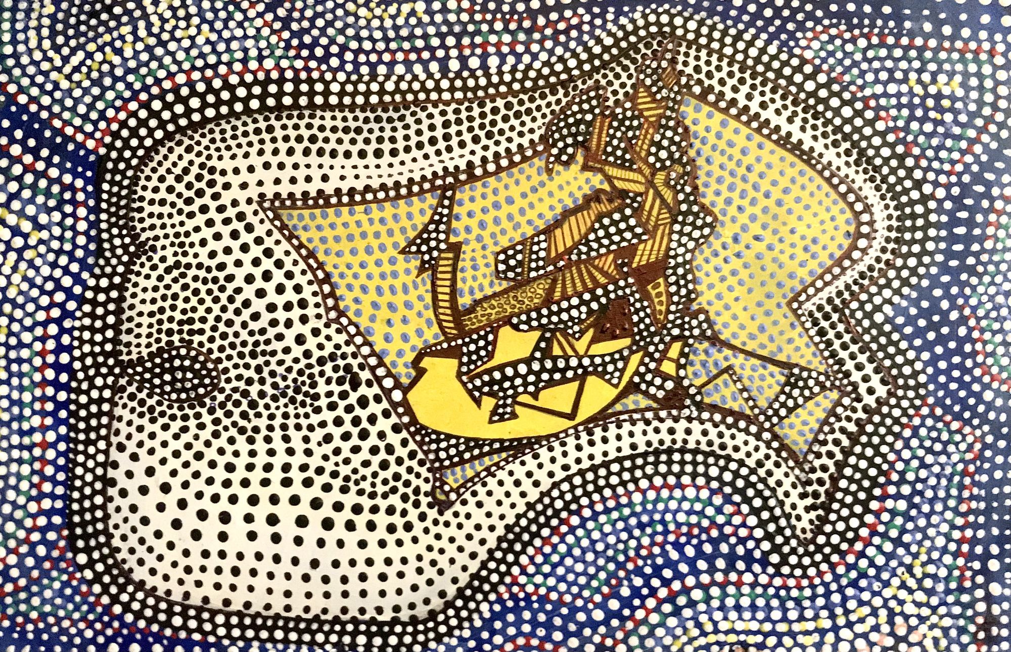 a psychedelic hippie woman with meandering swaying surreal black hair in the style of 60s record sleeve design