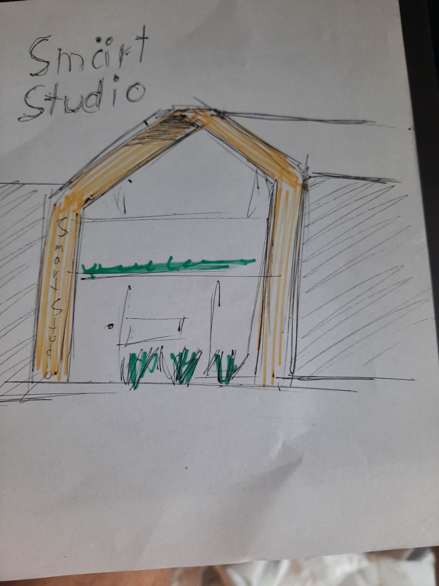 Modern small house color white with pinewood  house exterior design with accent in color yellow sorrounded by Japanese houses