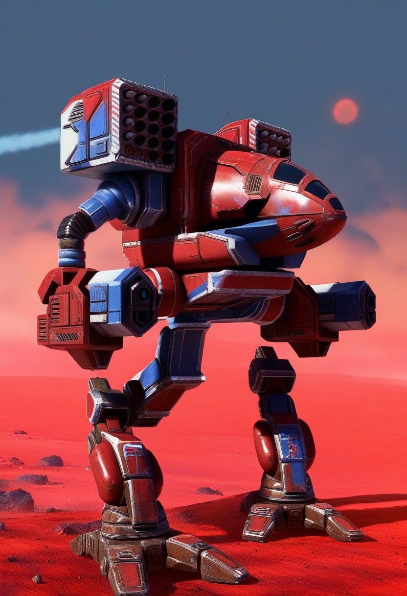 Green and Grey MadCat Mech. Battletech. Concept art. Mecha illustration. Portrait style.