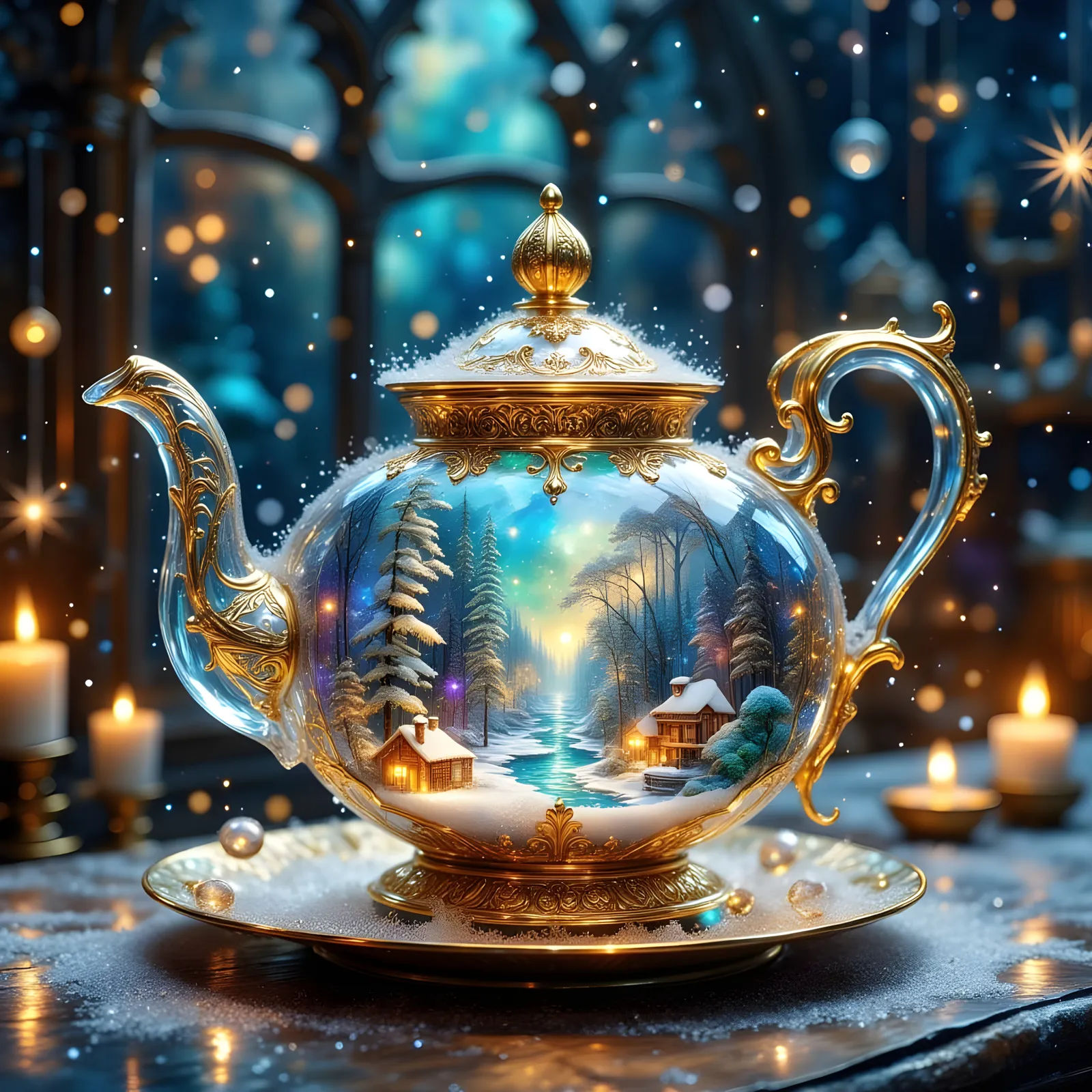 Slow camera movement into the frame, slow snowfall