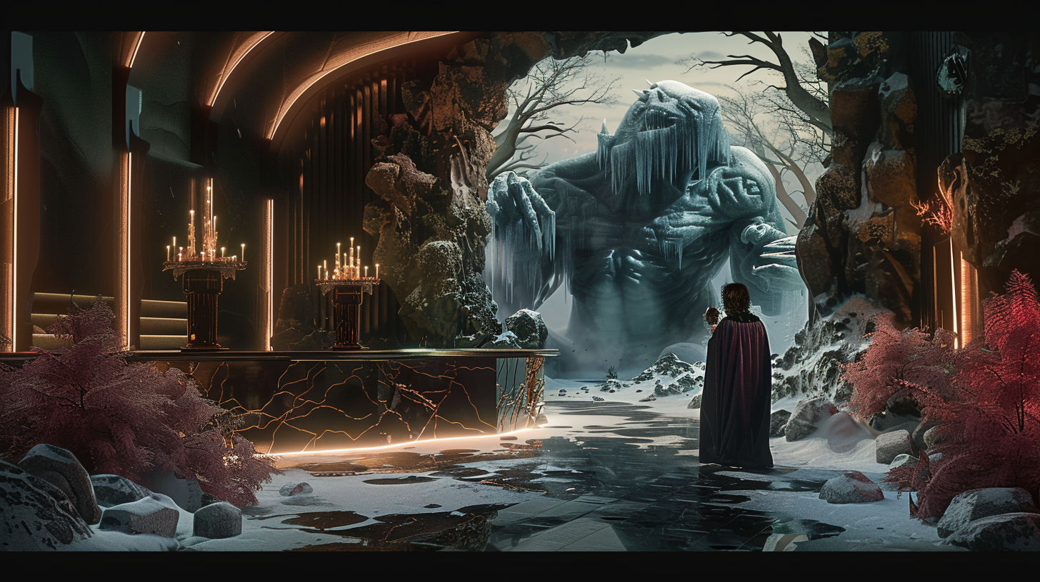 A sweeping cinematic shot of the high court of the sidhe faerie court in all its glory and privilege.  The Queen Mab <lora:Mab-v-1:1.0> stan...