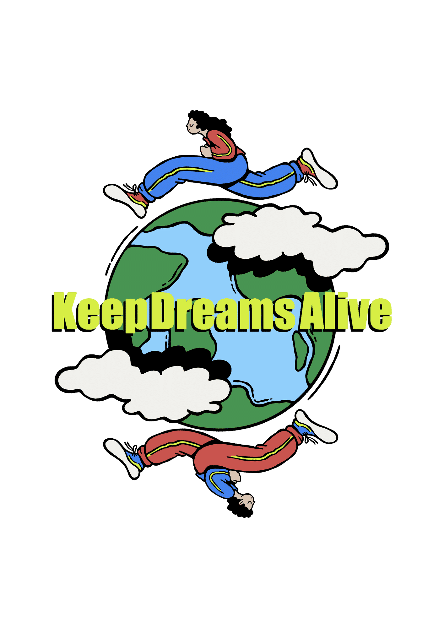 Use reference image: bright yellow cartoon tennis-ball character with big expressive eyes, laughing on court midline, three-quarter low view...