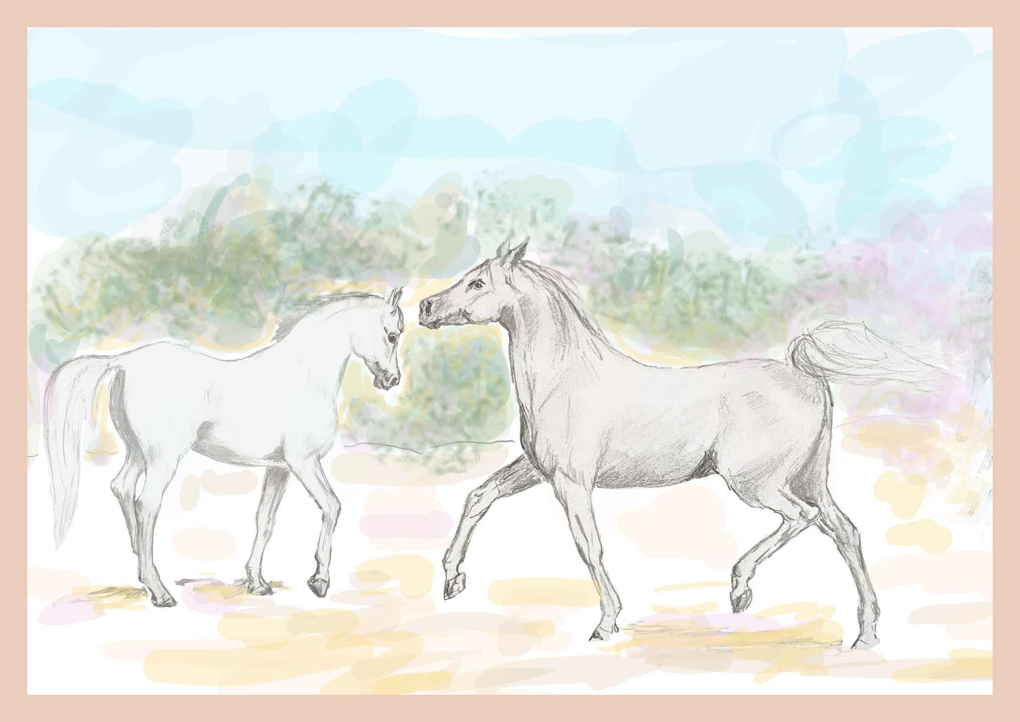 Ruined white castle on top of cliff. Down the cliff is the sea with waves pounding in. Night and light by the moon.