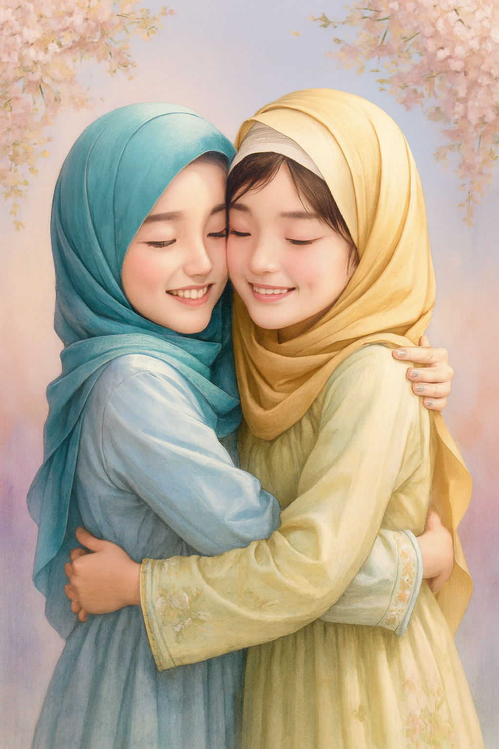 Two hijabi wishing others