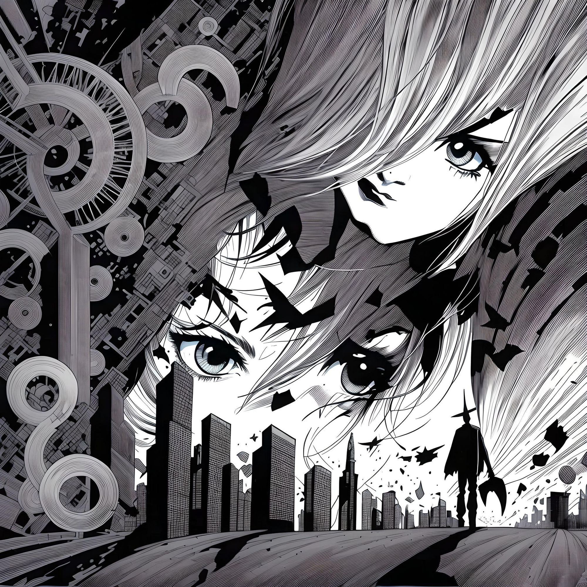 Life is flying on broken wings Abstract expressionism. Close up. A human form with broken wings grounded in a stark, moonlit landscape. Low...