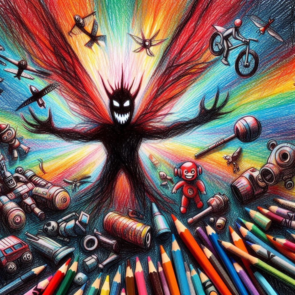 Life is flying on broken wings Abstract expressionism. Close up. A human form with broken wings grounded in a stark, moonlit landscape. Low...