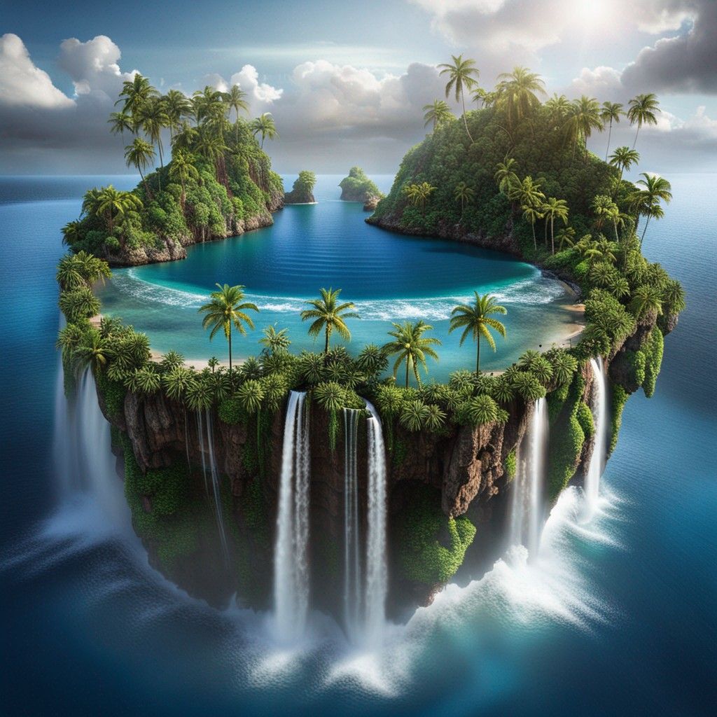 Floating Tropical Island in the Pacific OCEAN