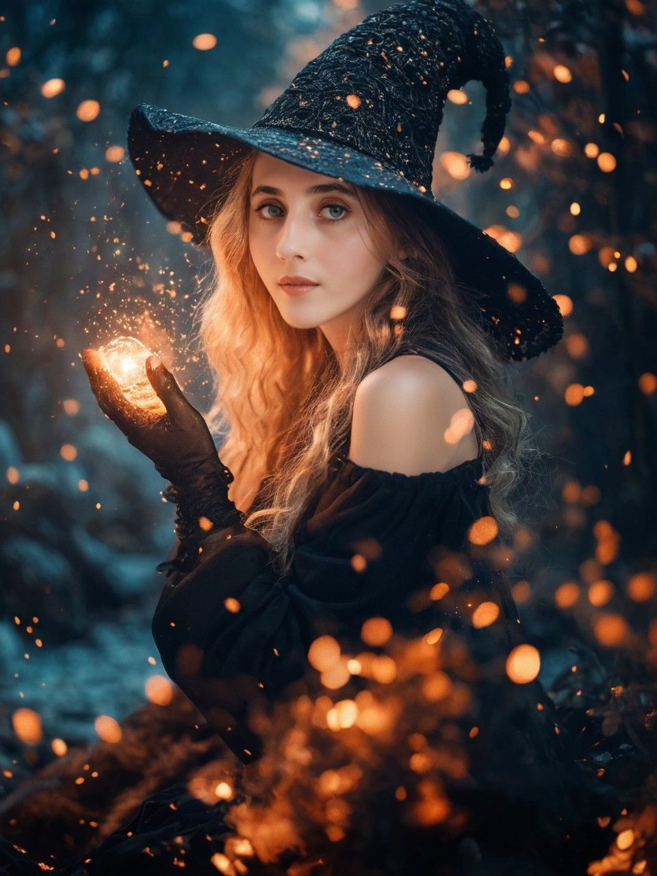 The gold sparks flying around her. Wind blowing her hair. She lifts up her hand and releases the magic fire ball in her ...