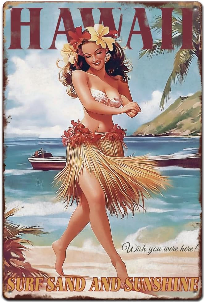 A beautiful Hawaiian on a beach. concept art style,, inspired by Josephine Wall's maximalism, in oil on canvas and watercolor.