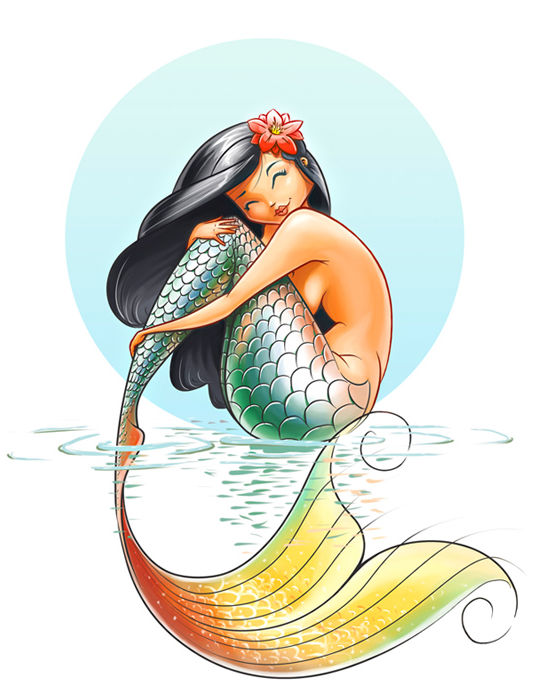 A beautiful mermaid on the beach the beach.   Inspired by Josephine Wall's maximalism, in oil on canvas and watercolor.  Vibrant, colors. Fl...